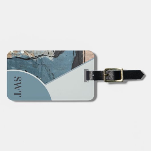 Gemengde Media Abstract Grijs Blauw Initiaal Monog Bagagelabel (Voorkant horizontaal)