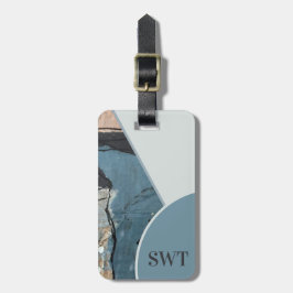 Gemengde Media Abstract Grijs Blauw Initiaal Monog Bagagelabel