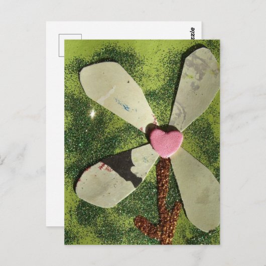 Gemengde media bloem roze hart centrum briefkaart (Voorkant / Achterkant)