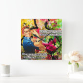 Gemengde Media Inspirerend Rosie de Riveter Vierkante Klok (Huis)