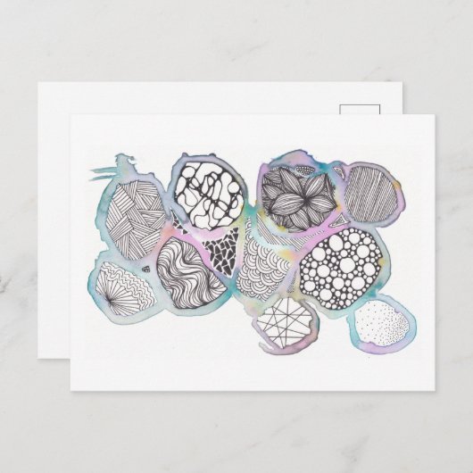 Gemengde media, pastelkleuren en zwart-wit briefkaart (Voorkant / Achterkant)