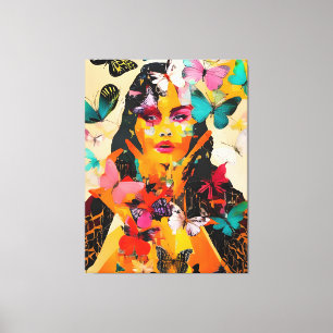 Gemengde media voor vrouwen en vlinders canvas afdruk