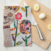Gemengde Media Wonky Kat en Bloemen Keuken Handdoe Theedoek (Quarter Fold)