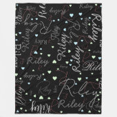 Gemengde namen initialen en harten gerepliceerd fleece deken (Voorkant)