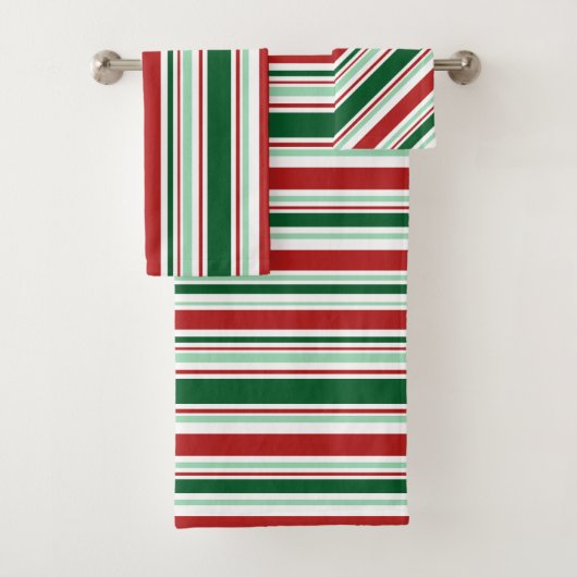 Gemengde rode, groene, witte kerststrepen bad handdoek (Insitu)