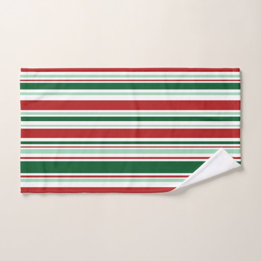 Gemengde rode, groene, witte kerststrepen bad handdoek (Handdoek)