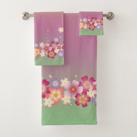 Gemengde Sakura Blossom Kimono Style Rainbow Bad Handdoek (Insitu)