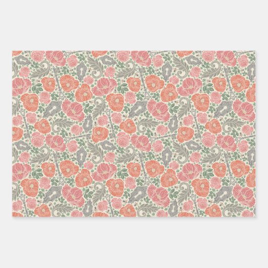 Gemengde  Steampunk Old Lock Key Red Poppy Inpakpapier Vel (Voorkant)