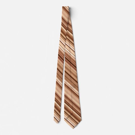 Gemengde strips, bruin, tan en crème stropdas (Achterkant)