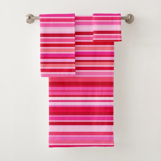 Gemengde strips, Fuchsia, Maroon en Roze  Bad Handdoek (Insitu)