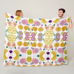 Gemengde vruchten met witte achtergrond paarse roz fleece deken