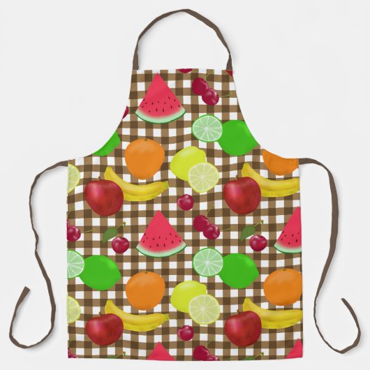 Gemengde vruchtenbruin en witte gingham schort (Voorkant)