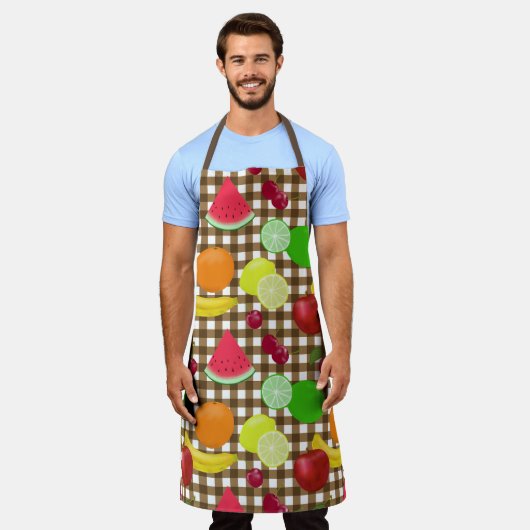 Gemengde vruchtenbruin en witte gingham schort (Gedragen)