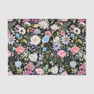 Gemengde Waterverf Garden Flowers Black Tissuepapier