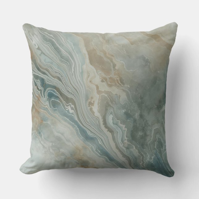 Gemerbreerd Zee Blauw Groen Beige Crème Kustprint Kussen (Voorkant)