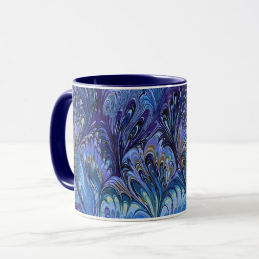 GEMERKT PAPIER, ABSTRACT BLAUWE PATROON, SWIRLS MOK (Voorkant links)