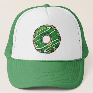 Gemiddelde groene donut met ijsvorming trucker pet