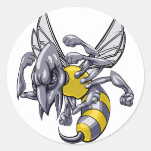 Gemiddelde wesp- of hornetmascot ronde sticker