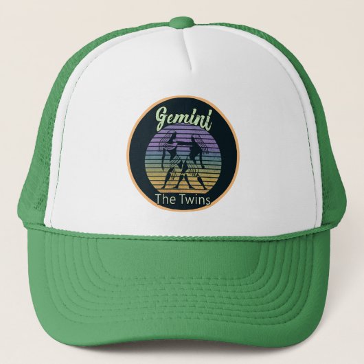 Gemini Birthday Gift-Cool Retro Sunset Zodiac Trucker Pet (Voorkant)