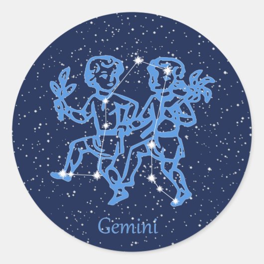Gemini Constellation and Zodiac Sign with Stars Ronde Sticker (Voorkant)