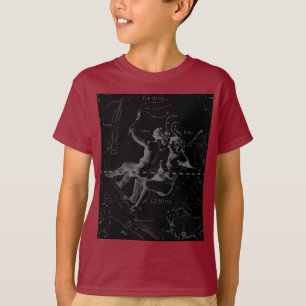 Gemini Constellation Hevelius 1690 on Black T-shirt