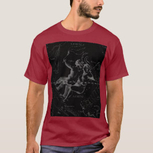 Gemini Constellation Hevelius 1690 on Black T-shirt