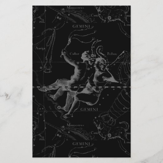 Gemini Constellation Map Engraving by Hevelius Briefpapier (Voorkant)