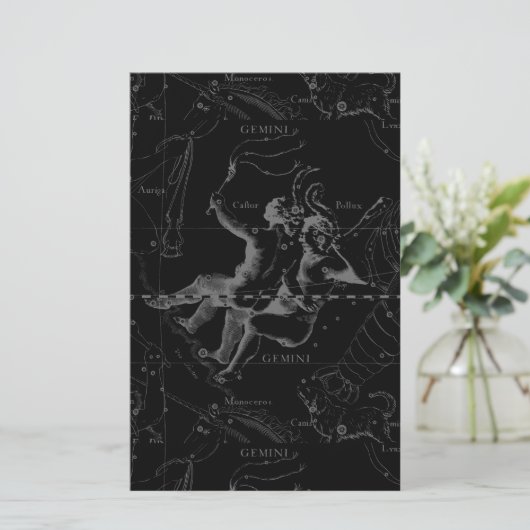 Gemini Constellation Map Engraving by Hevelius Briefpapier (Staand voorkant)