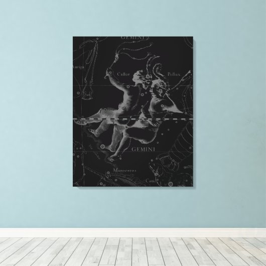 Gemini Constellation Map Engraving by Hevelius Canvas Afdruk (Insitu (Houten vloer))