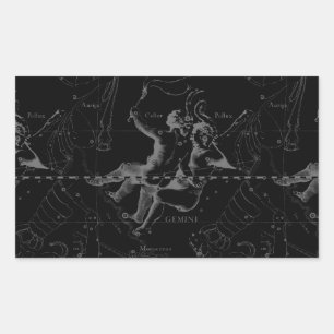 Gemini Constellation Map Hevelius 1690 op Black Rechthoekige Sticker