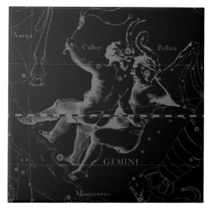 Gemini Constellation Map Hevelius 1690 op Black Tegeltje
