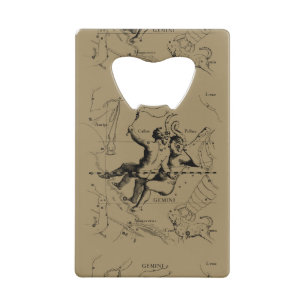 Gemini Constellation Map Hevelius circa 1690 Kredietkaart Flessenopener