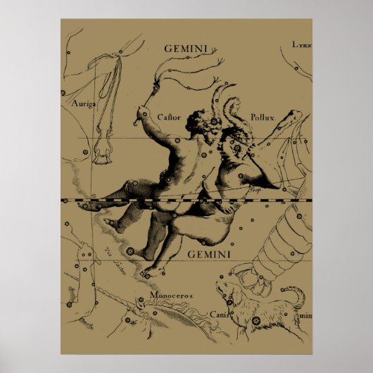 Gemini Constellation Zodiac Hevelius 1690 Poster (Voorkant)