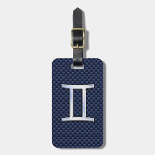 Gemini Dierenriem Symbool Navy Blauwe Koolstofveze Bagagelabel