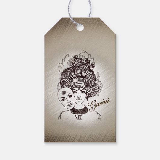Gemini Gemaskerde Dame Zodiac Cadeaulabel (Voorkant)