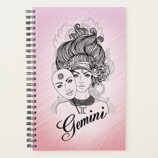 Gemini Gemaskerde roze dame Zodiac Blank binnenin Planner (Voorkant)