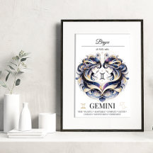 Gemini gepersonaliseerde elegante Zodiac Waterverf