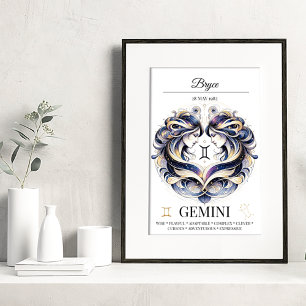 Gemini gepersonaliseerde elegante Zodiac Waterverf Poster