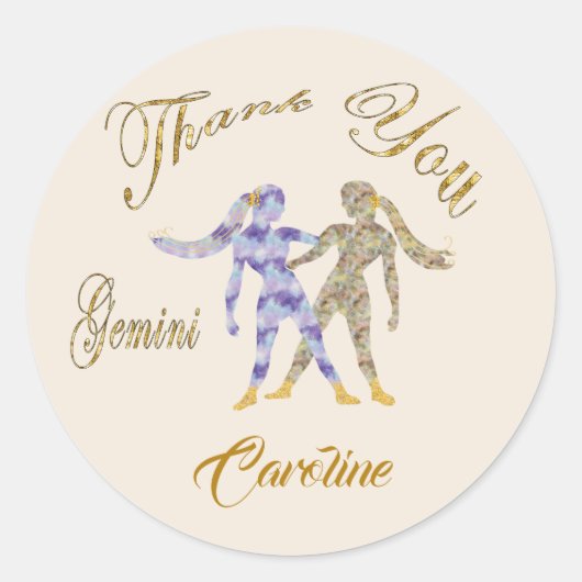 Gemini gouden glitter dank u ronde sticker (Voorkant)