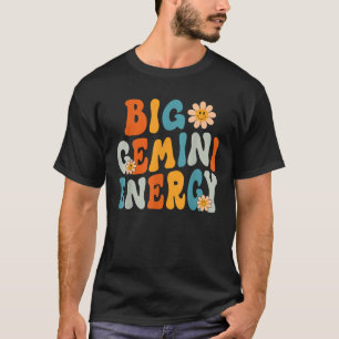 Gemini grote energie retro glimlach bloem zodiac g t-shirt