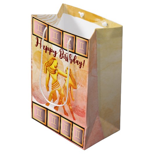Gemini - Happy Birthday Medium Gift Bag Cadeauzakje (Voorkant Gekanteld)