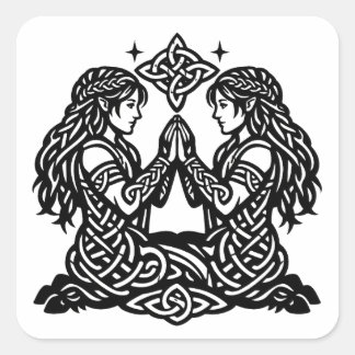 Gemini — Haunted Ink Zodiac Twins T‑Shirt Vierkante Sticker