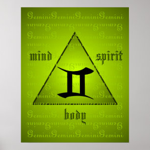 Gemini Holistic Triangle Mind Body Spirit Green Poster