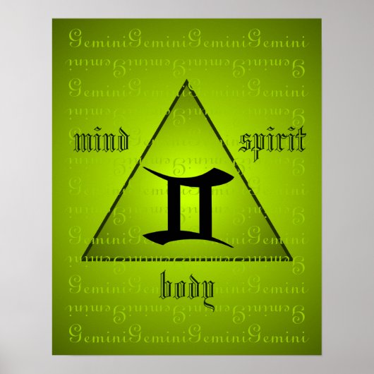 Gemini Holistic Triangle Mind Body Spirit Green Poster (Voorkant)