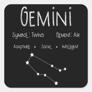 Gemini Horoscope Astrology Star Sign Birthday Gift Vierkante Sticker