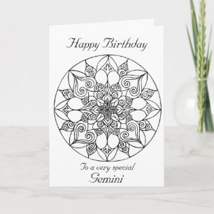 Gemini Mandala: Kleur je eigen Verjaardag Kaart