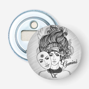 Gemini Mask Lady Zodiac Button Flesopener
