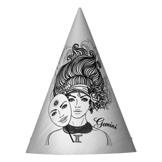 Gemini Mask Lady Zodiac Feesthoedjes (Voorkant)