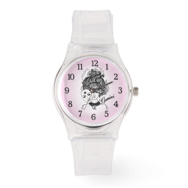 Gemini MaskLady Zodiac Pink Horloge (Voorkant)