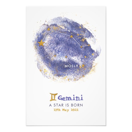 Gemini Nom du bébé Zodiac Starry Poster de la pépi (Devant)